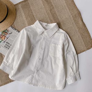 Barnens vita skjorta våren lapel casual shirt barnkläder tjej topp långärmad barn blus 210701