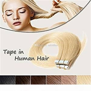 Лента в наращиваниях человека для волос отбеливатель блондинка # 613 Длинные прямые бесшовные кожи уток утка волос невидимые двойные ланпы реальные волосы 50 г 20 шт.