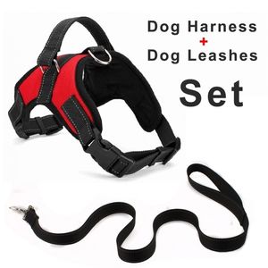 Öküz Köpek Koşum + 120 CM Tasmalar Set Büyük Orta Küçük Köpekler için Ayarlanabilir Yansıtıcı Koşumlar Doberman Shepherd Husky 210729