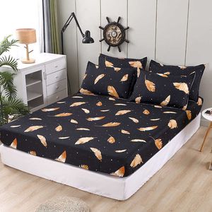 3 pcs montado conjunto de folha de cama única / rainha / king size sabana penas padrão colchão capa com elástico para cama de casal 210626