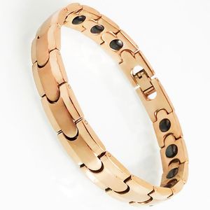 Link, Chain Men's Rose Gold Plated Stainless Steel Bracelet Health Care Germanium Therapy Magnetic Bangles Male Women's Jewelry Gifts