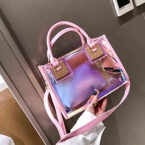 Shopping Bags Ladies Fashion Brand Transparent Laser Jelly Shoulder Tote Handbag Wallet Composite Bag Waterproof Beach Mobile Phone Purse Sac 220309