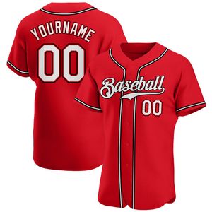 Custom Red White-Black-005 Autentisk Baseball Jersey