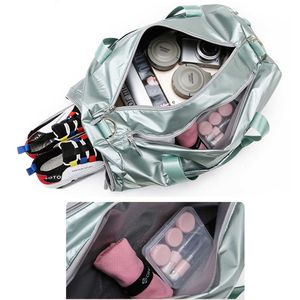 Outdoor Waterproof Nylon Sports Gym Bags Training Fitness Travel Handbag Yoga Mat Sport Bag with shoes Compartment X182A Y0721