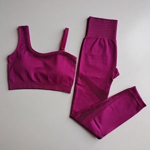 Yoga-Outfits, Fitness-Set für Damen, nahtlos, ausgehöhlt, für Fitnessstudio, Sport-BHs, nahtlos, hohe Taille, Leggings, Laufsport, Workout-Set, 2-teilig