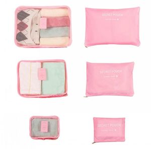 2021 6 PCS / Set Travel Makeup Bolsa de bagagem de bagagem Roupas Organizador de Armazenamento Portátil Sacos Cosméticos Sutiã Underwear Bolsa Sacos de Armazenamento Mala