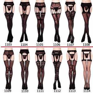 Kvinnors Sexiga Solid Striped Elastic High Waist Transparent Strumpor Underkläder Garter Fishnet Pantyhose Öppna Crotch Tights x0521