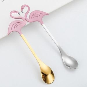 304 Stainless Steel Tea Scoops Coffee Spoon Long Handle Flamingo Spoons Flatware Titanium Coating Drinking Tools Kitchen Gadget With Retail Package DHL/FedEx