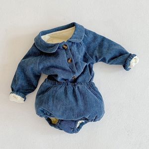 Winter verdicken warme Baby Mädchen Jungen Kleidung Set Baby Baumwolle Strickjacke Mantel und Shorts Neugeborene Baby Kleidung Set Outfits 210309