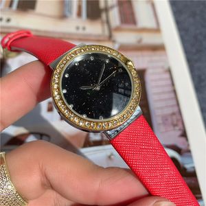 Brand Watches Women Girl Crystal Style Dial Leather Strap Quartz Wrist Watch BV11