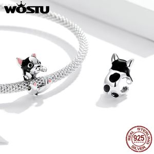 WOSTU Cute Puppy Charms 925 Sterling Silver Dog Animal Beads Pendant DIY Bracelets Necklace 2020 Jewelry FNC388 Q0531