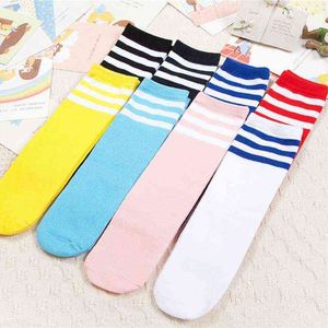 Kids Knee High Socks For Girls Boys Football Stripes Cotton Sports Old School White Socks Skate Children Baby Long Tube Leg Warm Y1222