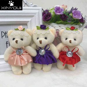 For Christmas Gift NEW 12CM 10pcs/lot pp cotton kid toys plush doll mini small teddy bear flower bouquets bear for wedding Y211119