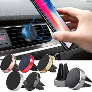 Carro magnético Moblie Telefone Titular Stand Round Universal Portable Air Outlet GPS Navegação Bracket Liga de Alumínio Ímã Celular Montagens para iPhone 12 Pro Max