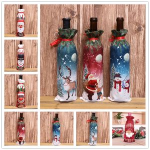 11 Styles Christmas Decorations for Home Burlap Embroidery Angel Snowman Wine Bottle Cover Set Christmas Gift Bag Santa