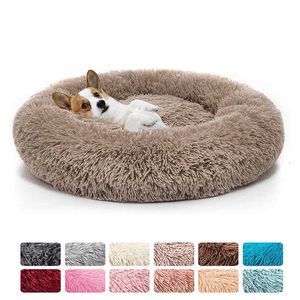 Okrągły Duży Dog Łóżko Długie Pluszowe Kot Łóżko Kennel Zima Ciepłe Pet łóżko Dom Dla Psy Kot Kosz Kosz Soft Puppy Poduszki Pet Supplies 211009