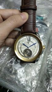 Mode Style Teise Men's Watch Lyxmekanisk Automatisk klocka för män Flywheel Gold Face TE15