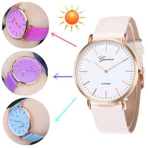 Horloges mode eenvoudige stijl temperatuur verandering kleur vrouwen horloge zon uv mannen quartz relogio feminino