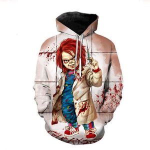 Yeni Moda Yaz Tasarımcı Hoodies Erkek Kadın 3D Rahat Hoodie Korku Film Chucky Harajuku Kazaklar RQ0673