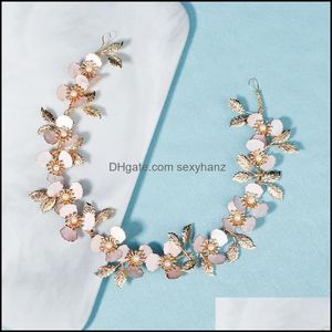 Fermagli per capelli Barrettes Gioielli Coreano Elegante Testa di fiore Beautif Foglia d'oro Copricapo di perle Fascia da sposa Drop Delivery 2021 Mvvek