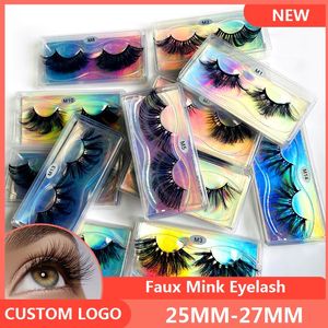 8D Faux Mink False Eyelash Naturlig lång Tjock 25mm Fake Eye Lashes Laser Carrier Paper Packaging Box