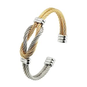 Klassisk design Rostfritt stål Stripe Wire Justerbar storlek Manschett Armband Bangle 4 Färger Armband för Kvinnor Smycken Gift Q0719