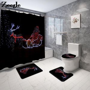 Bath Mats Black Cartoon Bathroom Carpet Rugs Mat And Shower Curtain Set Absorbent Foot Toilet Seat Cover