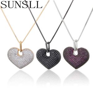 Sunsll guld / svart koppar vackra smycken multi-color cubic zirconia hjärta halsband för kvinnor mode party årsdag gåvor x0707