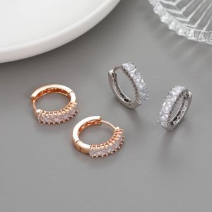 Hoop & Huggie Classic Copper Metal Small Zircon Earrings For Women With Gold Thin Charm Wedding Jewelry