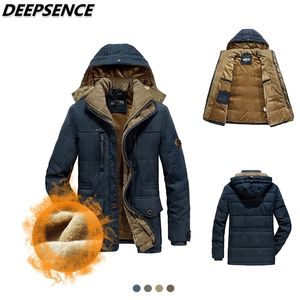 Mężczyźni Zima Z Kapturem Gruby Fleece Parkas Kurtka Kapelusz Odpinany Coat Outdoor Wojskowy Dorywczo Kieszenie Luźne Parka 6XL 211216