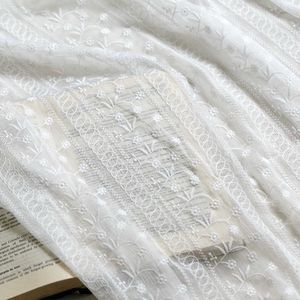 1YARD Chiffong Fabric Silk True-Dimensional Broderi Mesh White Soft Lace Apparel Handgjorda DIY 210702