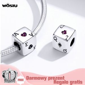 Wostu Magic Dice Poker Kort Charms 925 Sterling Silver Square Pärlor Fit Original Armband Hängsmycke Lucky Smycken Gift CQC1440 Q0531