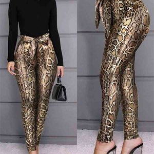 Best Selling Women's Roupa Casual Snakeskin Bronzing Impresso Harem Calças Estenda Pés Mulheres Casuais Calças Q0801