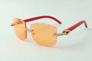 2021 designers sunglasses 3524023 endless diamonds cuts lens natural red wooden temples glasses, size: 58-18-135mm