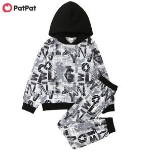 Primavera e outono meninos slogan gráfico hoodies calças definido para roupas de crianças 210528
