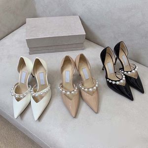 Tasarımcı Bayan Yüksek Topuklu Elbise Ayakkabı Lüks Sandalet Bayanlar Topuk Deri Sivri İnci Düğün Ofis Kariyer Rahat Ayakkabı Boyutu 35-41