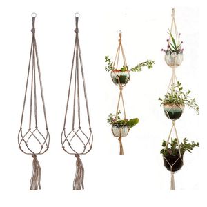 17 stilar handgjorda flowerpot nätväska favoriserar macrame knuted rep blomma kruk hängande korg Horticultural hem balkong gårdsplan dekor