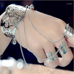 Wholesale slave chain rings for sale - Group buy Multilayer Tassel Slave Bracelet Bangle Finger Ring Harness Hand Chain Jewelry1