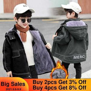 Boys Winter Parkas Coat 2021 New Plus Velvet Children Outerwear Thicken Warm Hooded Teenage Clothes Waterproof Boys Jacket 4-12Y H0909