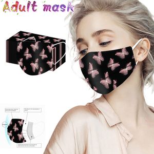 Yeni Yetişkin Yüz Maskesi Kelebek Baskı Dokunmamış Tek Kullanımlık Maske Erime Üflemeli Bez Maskeleri