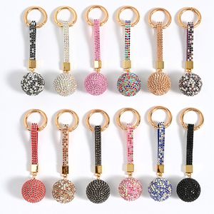 Full Ball Crystal Keychain Rhinestone Läderband Handväska Purväska Väska Pendant Charm Keyring Bil Nyckel Kedja Party Bröllopsgåva För Mobiltelefon Telefon Luftpoder