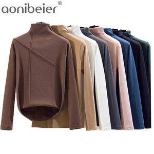 Långärmad Tjockt T Shirt Kvinnor Vinter Toppar Turtleneck Varm bomull Tshirt Kvinna Tee Femme Slim Fit 210604