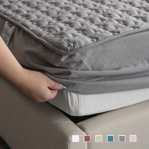 Sheets & Sets Soft Fitted Sheet With Elastic Band Solid Color Bed Cover Thicken Quilted Mattress Anti-Bacteria Topper