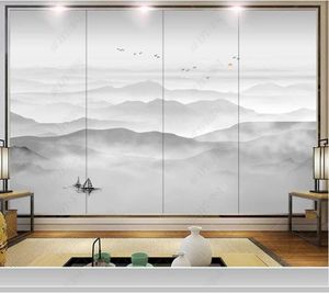 壁紙Papel de Parede中国風のインクの風景モダンな3D壁紙壁画、リビングルームテレビ壁寝室の紙家の装飾