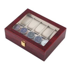 10 Grids Retro Red Wooden Watch Display Case Durable Packaging Holder Jewelry Collection Storage Watch Organizer Box Casket T200523