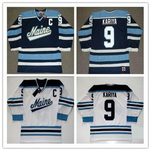 Custom Mens #9 PAUL KARIYA Maine Black Bears Jersey 1993 NCAA Throwback Hockey Jersey Vintage K1 Sportswear White Blue lub spersonalizowana dowolna nazwa Numer S-5XL C Patch