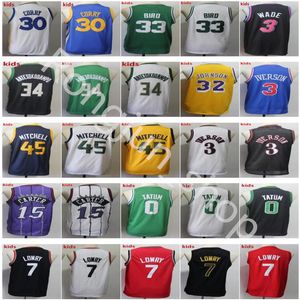 Mens Youth Basketball Donovan Mitchell Vince Carter Allen Iverson Stephen Curry Giannis Antetokounmpo Kyle Lowry 7 Dwyane 3 Wade 32 Johnson Kids Jerseys