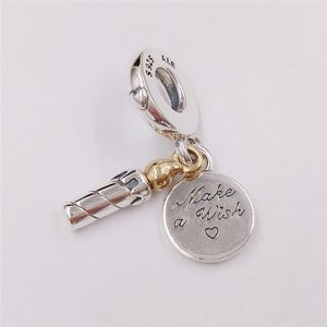 925 Sterling Silver Jewelry Supplies Pandora Urodziny Świeca 14K Złota Dangle Cute Charms Łańcuch DIY Bransoletka Dokonywanie Akcesoria Dla Kobiet Zestawy Frezowanie 799328C00