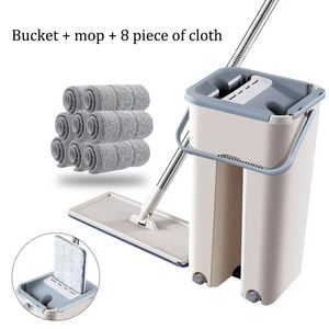 Mão lavar MOP LIVRE MOP Rápido Microfiber Microfiber Squeeze Flat Mop para Lavagem Home Casa Banheiro Cozinha Limpeza Mapa Com Bucket Kit 210317