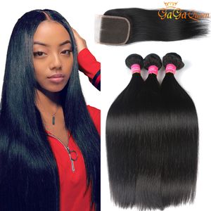Brazilian Straight Hair Bundles With 4x4 Lace Closure Unprocessed Lace Closure With Human Hair Bundles